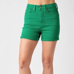JUDY BLUE Kelly Green Stretchy Denim Jean Shorts Size Large